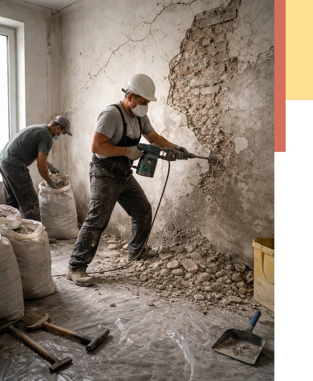 Демонтаж штукатурки со стен в Холмске от 7395 руб/м² — быстро и недорого | ОТДЕЛОЧНИК-Хлм