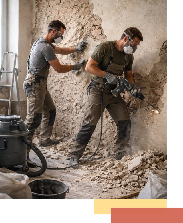 Демонтаж штукатурки со стен в Холмске быстро и аккуратно