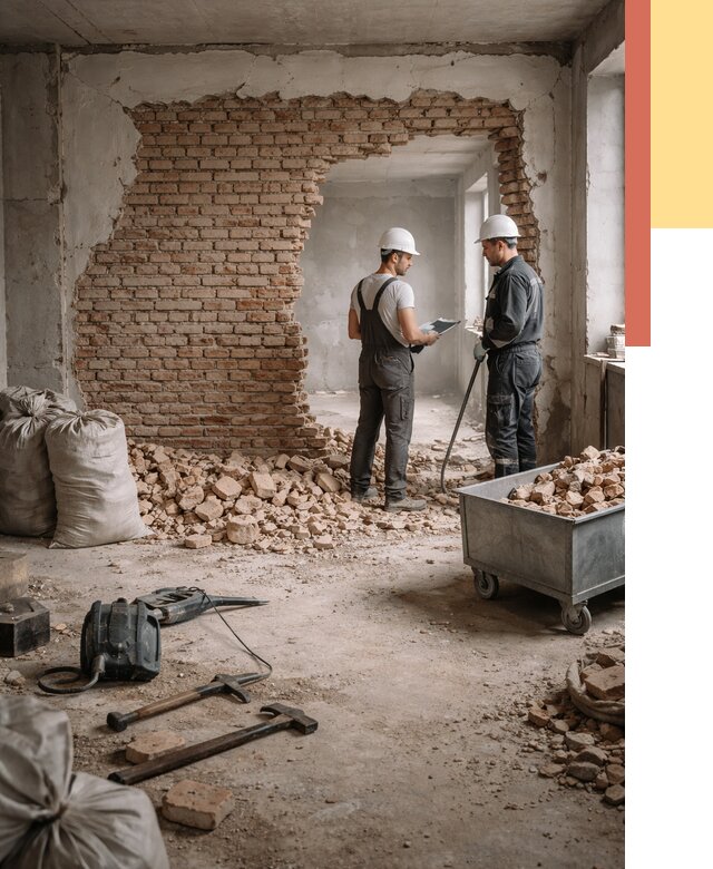 Демонтаж кирпичных стен в Холмске от 4314 руб. — быстро, недорого, под ключ | ОТДЕЛОЧНИК-Хлм