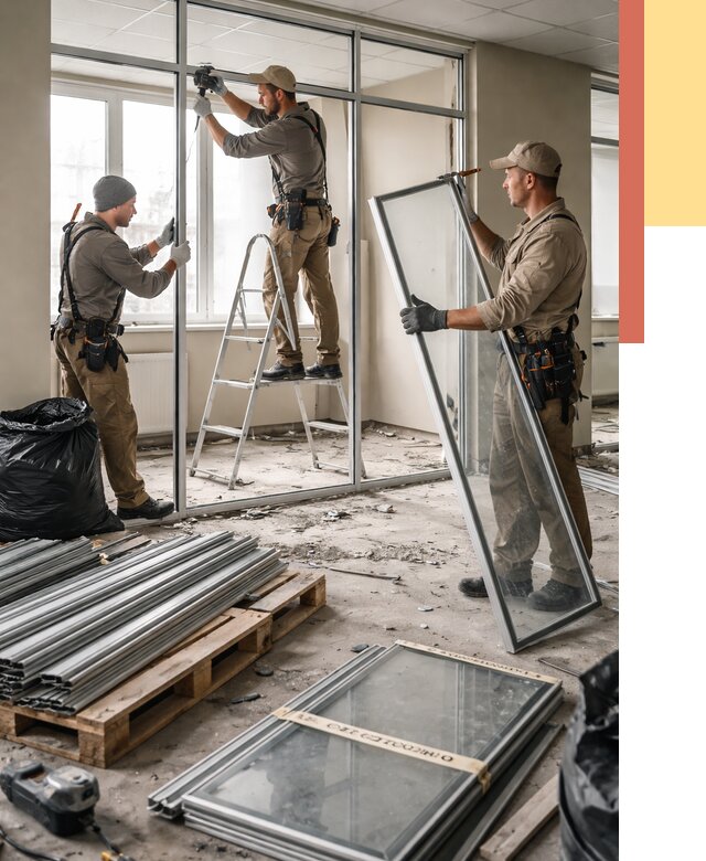 Демонтаж алюминиевых перегородок в Холмске от 4314 руб. — быстро и недорого | ОТДЕЛОЧНИК-Хлм