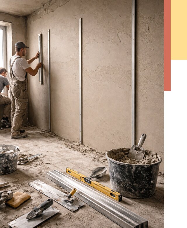 Штукатурка стен по маякам в Холмске от 5649 руб./м² — выравнивание под ключ | ОТДЕЛОЧНИК-Хлм