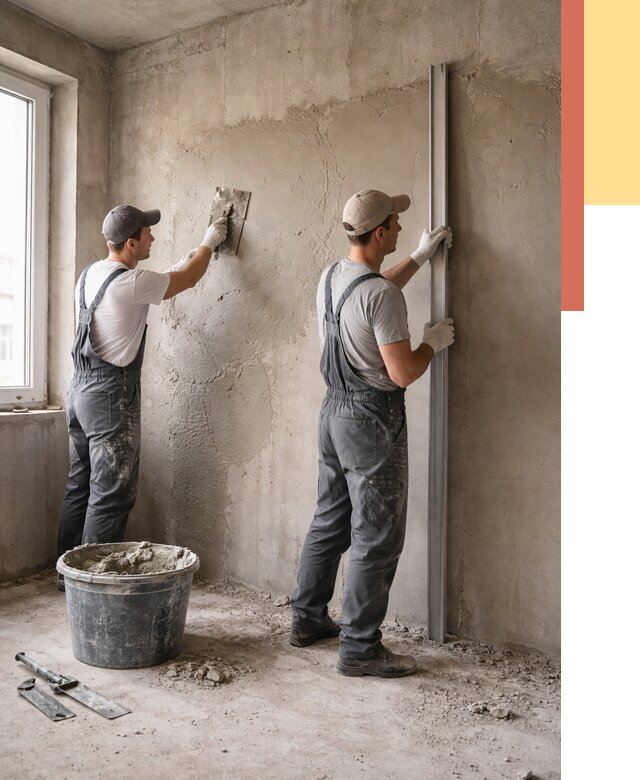 Штукатурка бетонных стен в Холмске от 4622 руб/м² — качественно и быстро | ОТДЕЛОЧНИК-Хлм