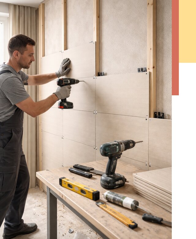 Монтаж МДФ панелей на стены в Холмске от 1284 руб. под ключ | ОТДЕЛОЧНИК-Хлм