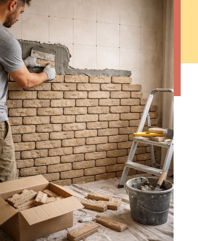 Монтаж декоративного кирпича в Холмске от 3287 руб./м² — быстро и недорого | ОТДЕЛОЧНИК-Хлм