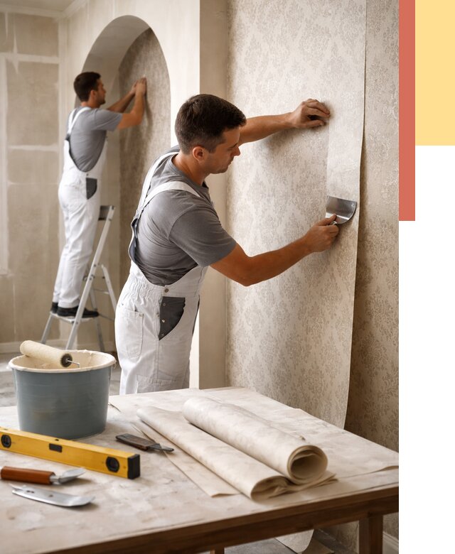 Поклейка обоев на сложные стены в Холмске от 2876 руб. под ключ | ОТДЕЛОЧНИК-Хлм