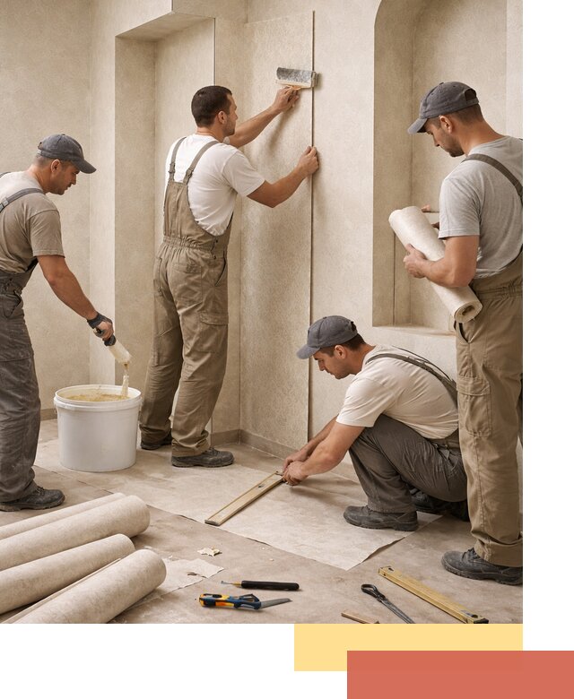 Поклейка обоев на сложные стены и неровные поверхности в Холмске