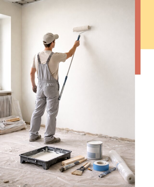 Покраска стен водоэмульсионной краской в Холмске от 462 руб. за м² | ОТДЕЛОЧНИК-Хлм