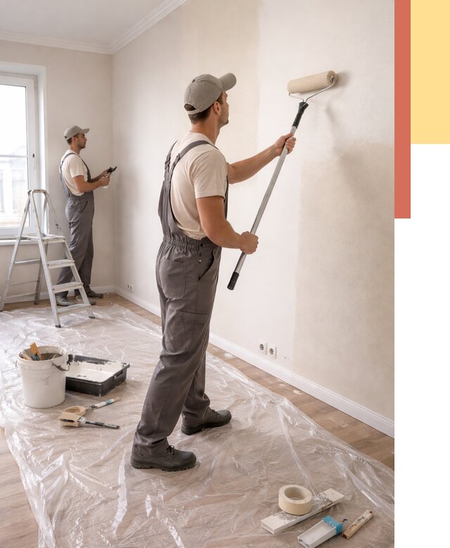 Покраска стен акриловой краской в Холмске от 3595 руб./м² — быстро и недорого | ОТДЕЛОЧНИК-Хлм