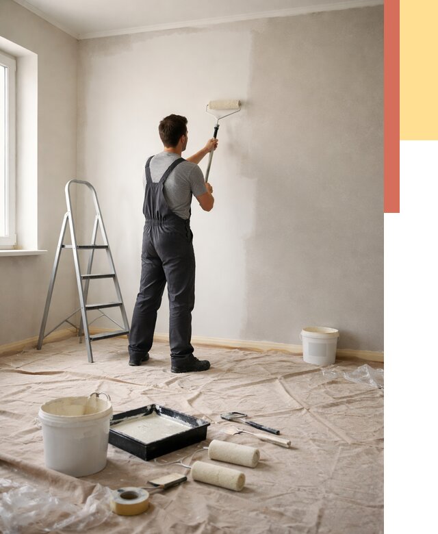 Покраска стен моющейся краской в Холмске от 359 руб./м² — быстро и недорого | ОТДЕЛОЧНИК-Хлм