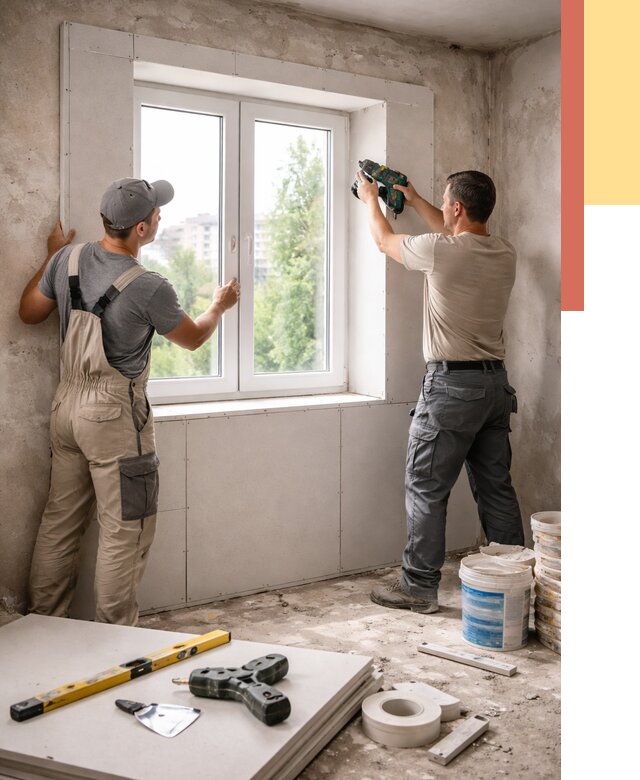 Монтаж откосов из гипсокартона в Холмске от 4622 руб. под ключ | ОТДЕЛОЧНИК-Хлм