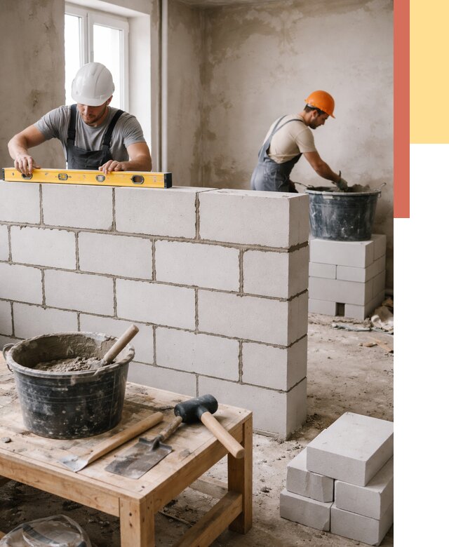 Кладка перегородок из газобетона в Холмске от 3287 руб. под ключ | ОТДЕЛОЧНИК-Хлм