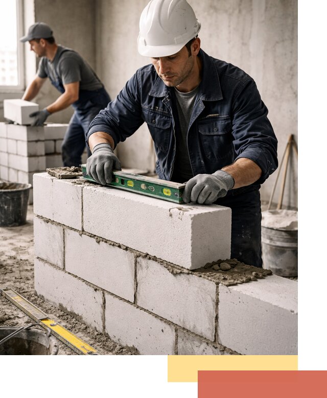 Кладка перегородок из пеноблока под ключ в Холмске