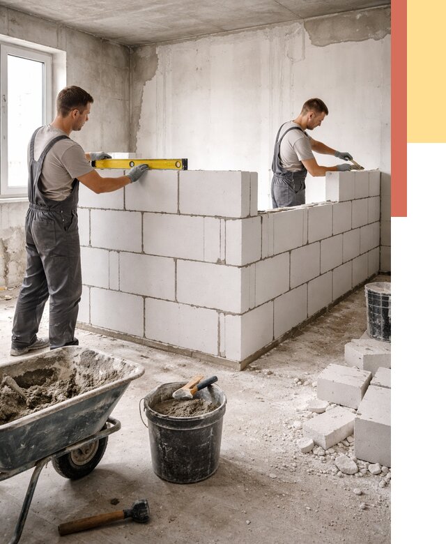 Кладка перегородок из ПГП в Холмске от 2568 руб./м2 — монтаж и возведение под ключ | ОТДЕЛОЧНИК-Хлм