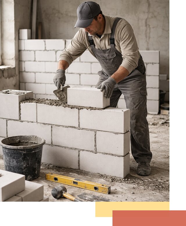 Кладка перегородок из силикатного блока в Холмске