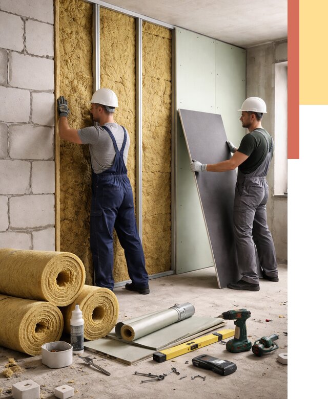 Шумоизоляция перегородок из блоков в Холмске от 1900 руб./м² — быстро и недорого | ОТДЕЛОЧНИК-Хлм