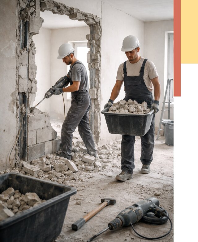 Демонтаж блоковых перегородок в Холмске от 3852 руб. — быстро и недорого | ОТДЕЛОЧНИК-Хлм