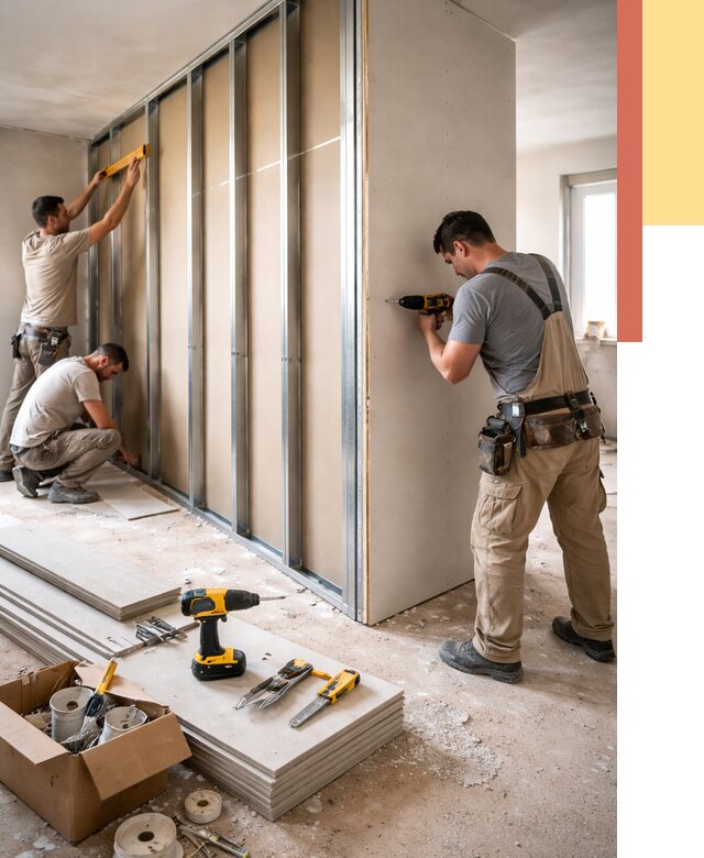 Монтаж однослойной перегородки из гипсокартона в Холмске от 668 руб. | ОТДЕЛОЧНИК-Хлм