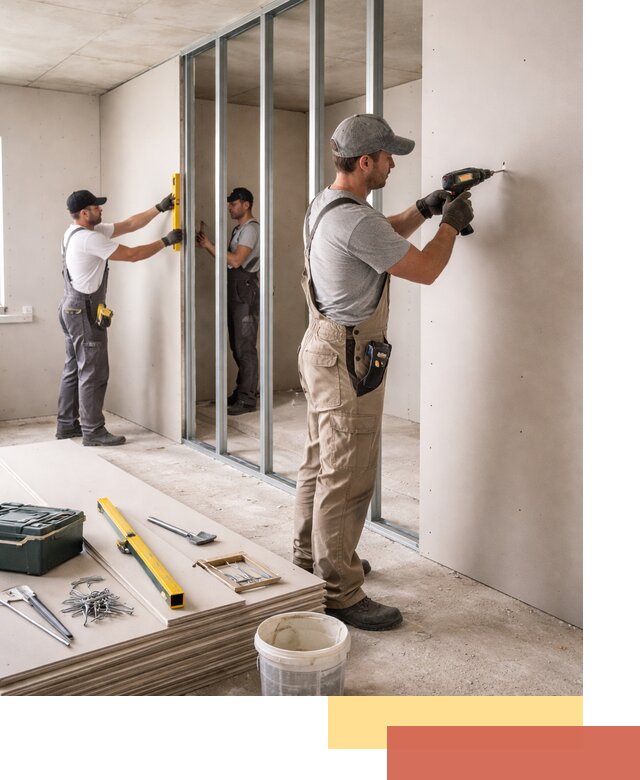 Однослойная перегородка из гипсокартона в Холмске под ключ, монтаж и отделка