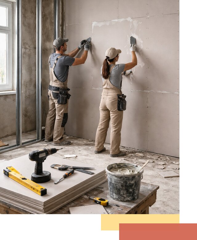 Монтаж двухслойной перегородки из гипсокартона в Холмске