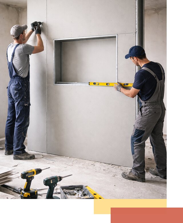 Перегородка из гипсокартона с нишей под декор в Холмске