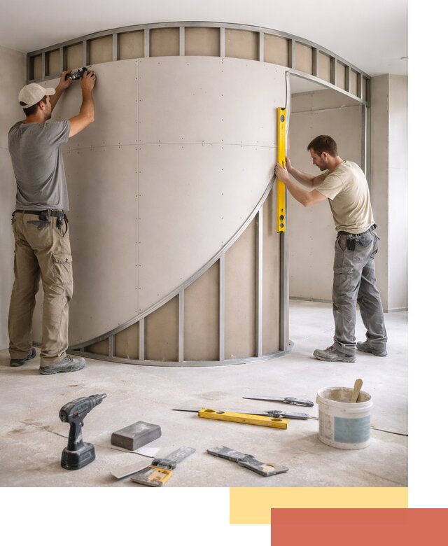 Радиусная перегородка из гипсокартона в Холмске под ключ