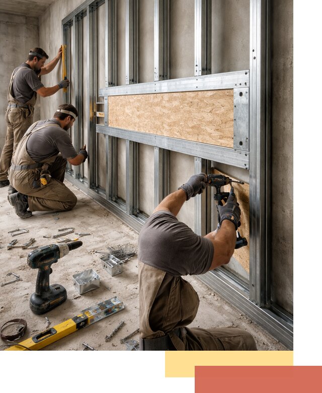 Усиленная перегородка для крепления тяжёлых конструкций в Холмске