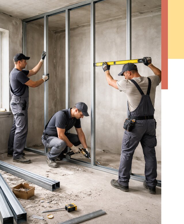 Монтаж каркаса перегородки из профиля в Холмске от 770 руб. | ОТДЕЛОЧНИК-Хлм