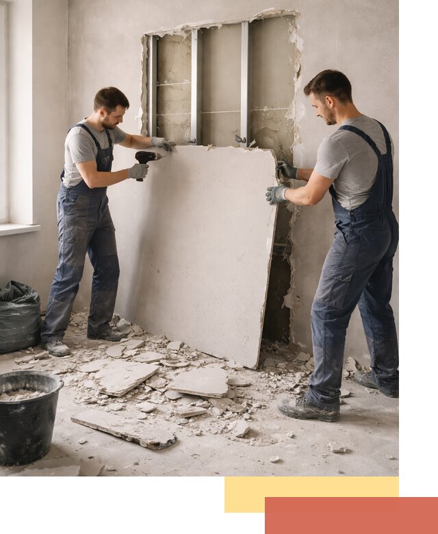 Демонтаж перегородки из гипсокартона в Холмске быстрый и аккуратный