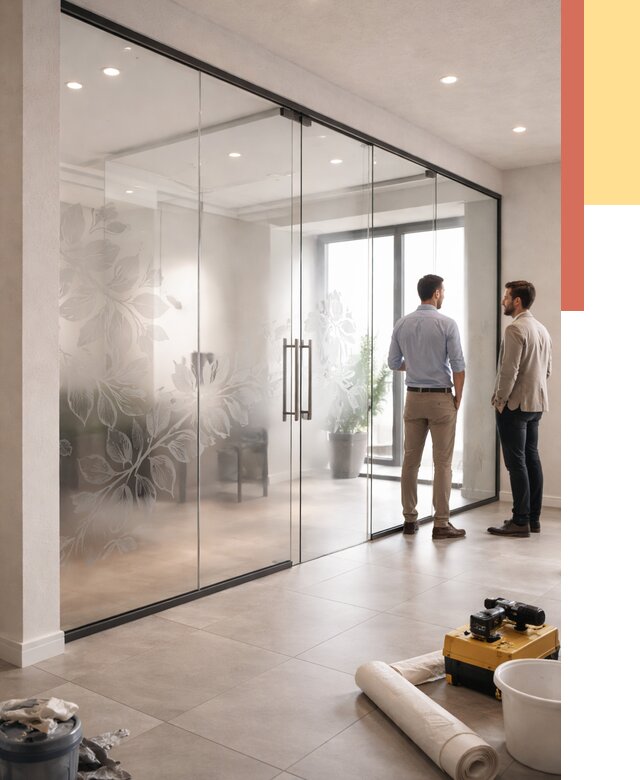 Стеклянные перегородки с рисунком в Холмске от 12839 руб. монтаж и нанесение | ОТДЕЛОЧНИК-Хлм