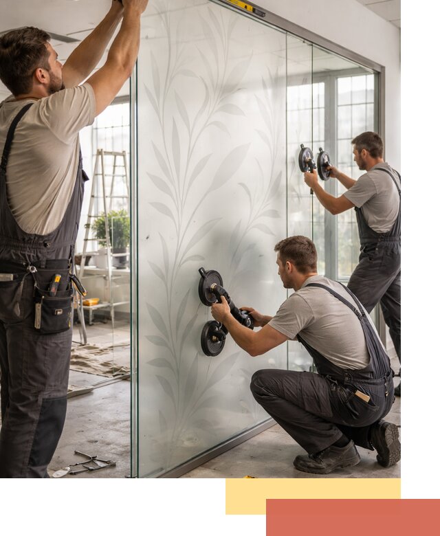 Стеклянные перегородки с рисунком на заказ в Холмске