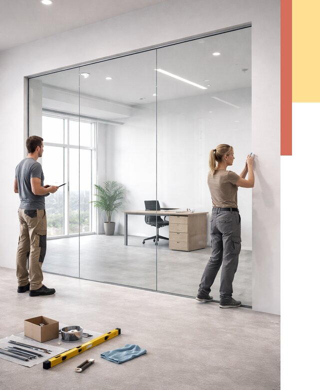 Перегородки из закаленного стекла в Холмске от 9757 руб. под ключ | ОТДЕЛОЧНИК-Хлм