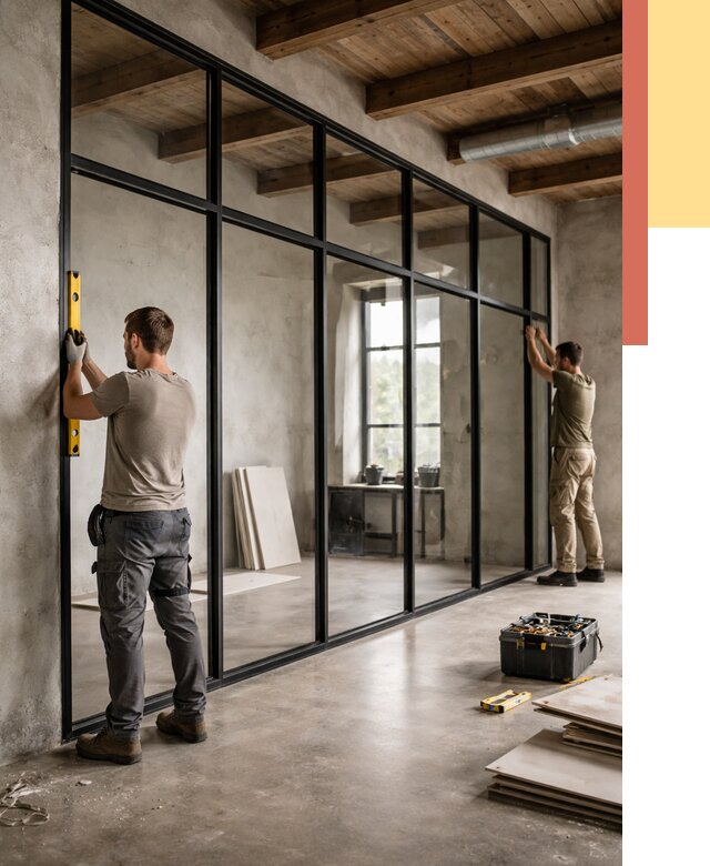 Стеклянные перегородки лофт в Холмске от 10785 руб. под ключ | ОТДЕЛОЧНИК-Хлм