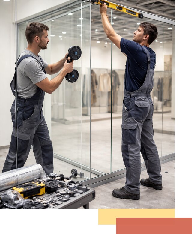 Стеклянные перегородки для магазинов в Холмске — монтаж и установка