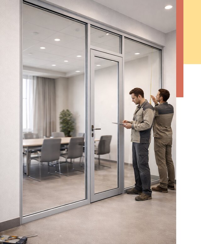 Установка и монтаж алюминиевых перегородок со стеклом в Холмске от 8422 руб. | ОТДЕЛОЧНИК-Хлм