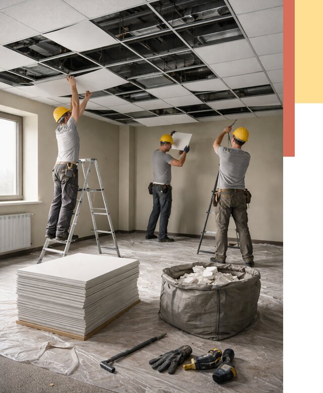 Демонтаж потолка Армстронг в Холмске от 4622 руб. быстро и недорого | ОТДЕЛОЧНИК-Хлм