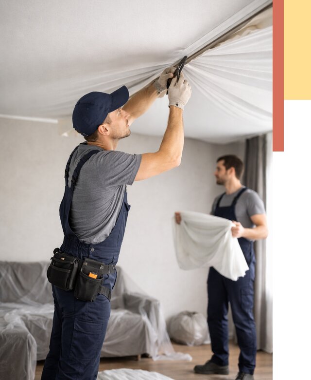 Демонтаж натяжного потолка в Холмске от 4622 руб. — снятие и разбор под ключ | ОТДЕЛОЧНИК-Хлм