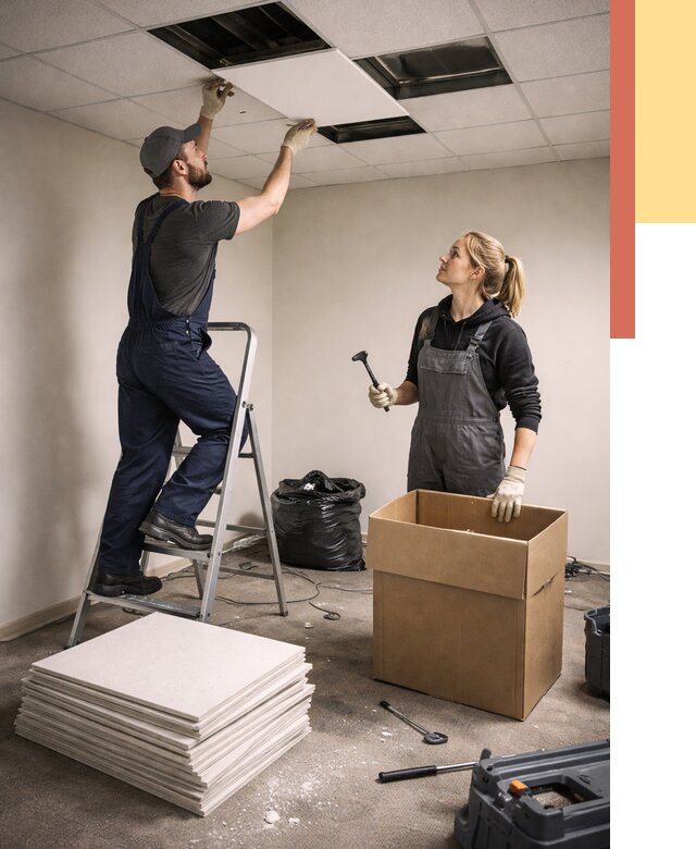 Демонтаж потолочной плитки в Холмске от 4622 руб. быстро и недорого | ОТДЕЛОЧНИК-Хлм