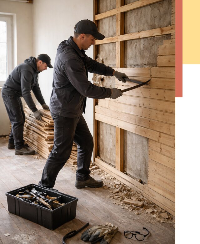 Демонтаж вагонки в Холмске от 3903 руб/м2 — быстро и недорого | ОТДЕЛОЧНИК-Хлм