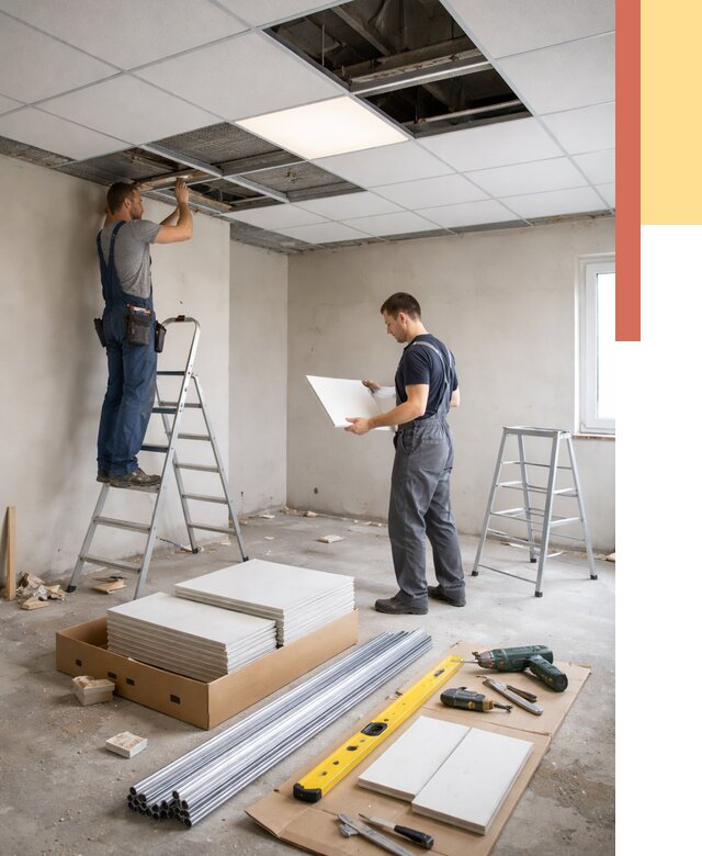 Монтаж потолка армстронг в Холмске от 4622 руб/м2 — быстрая установка под ключ | ОТДЕЛОЧНИК-Хлм