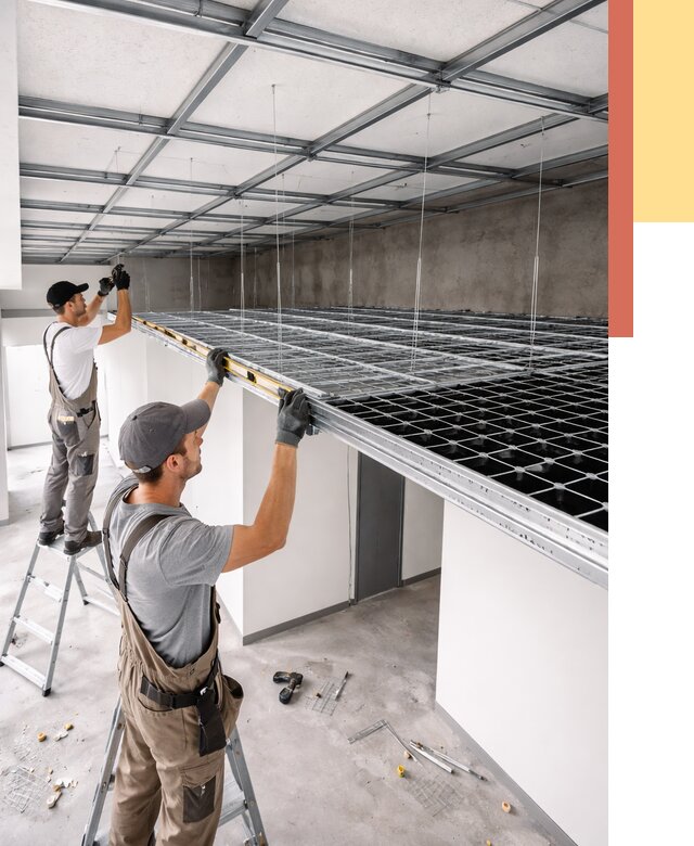 Монтаж потолка грильято в Холмске от 462 руб./м² — быстрая сборка под ключ | ОТДЕЛОЧНИК-Хлм