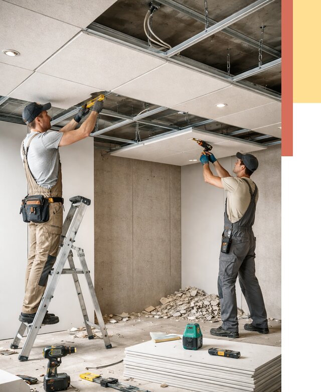 Монтаж акустического потолка в Холмске от 6676 руб/м2 — быстро и недорого | ОТДЕЛОЧНИК-Хлм