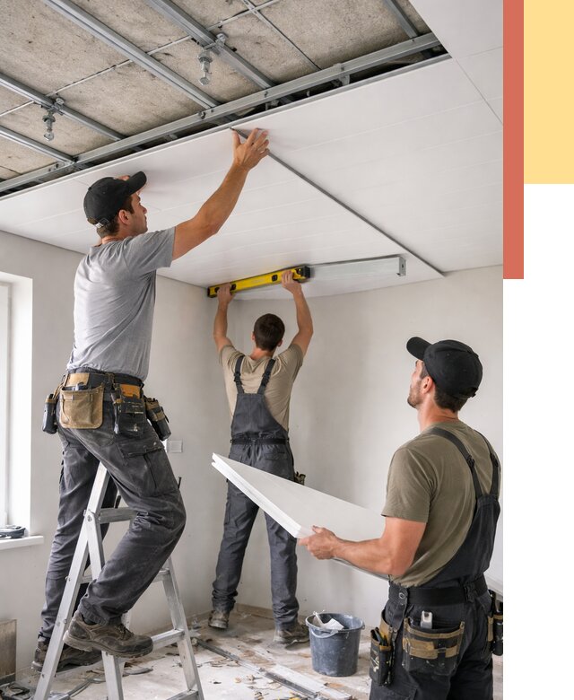 Монтаж потолка из ПВХ панелей в Холмске от 3595 руб./м2 — быстро и недорого | ОТДЕЛОЧНИК-Хлм