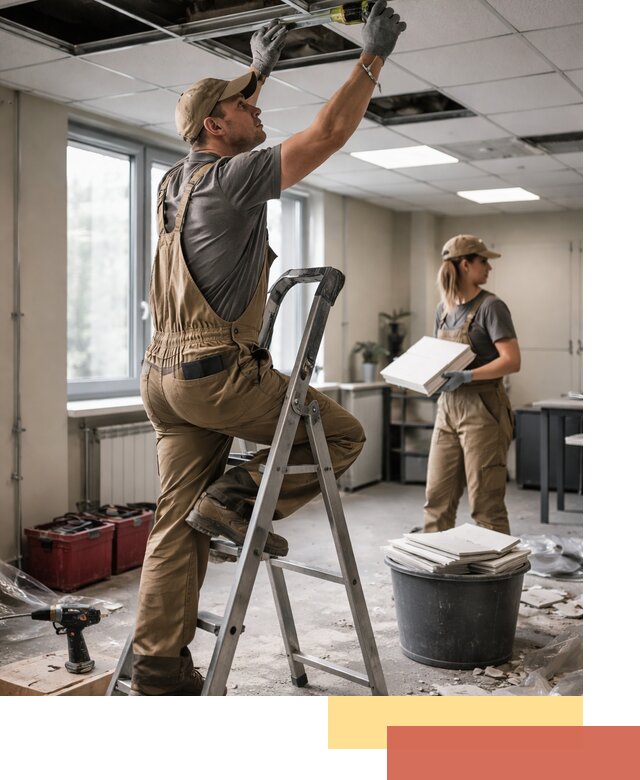 Ремонт потолка Армстронг и замена плит в Холмске