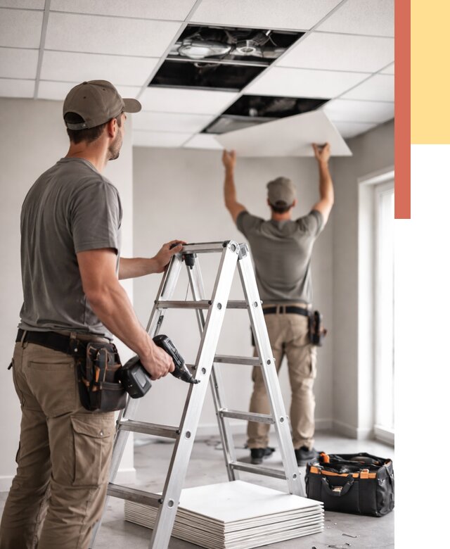 Обслуживание подвесного потолка в Холмске от 3595 руб. — быстро и недорого | ОТДЕЛОЧНИК-Хлм