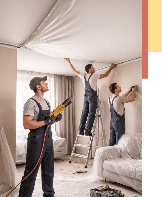 Установка натяжного потолка в Холмске от 4622 руб. | Быстро и недорого — ОТДЕЛОЧНИК-Хлм