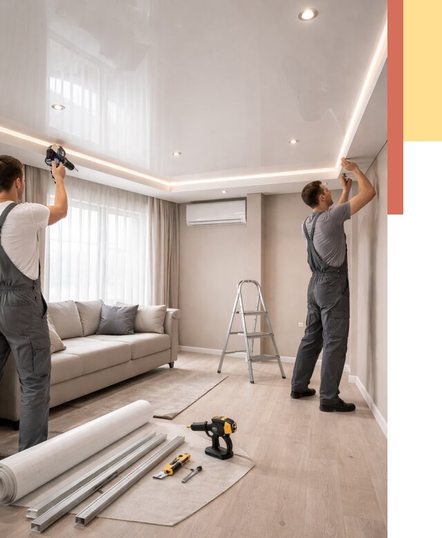 Монтаж глянцевого натяжного потолка в Холмске от 770 руб. под ключ | ОТДЕЛОЧНИК-Хлм