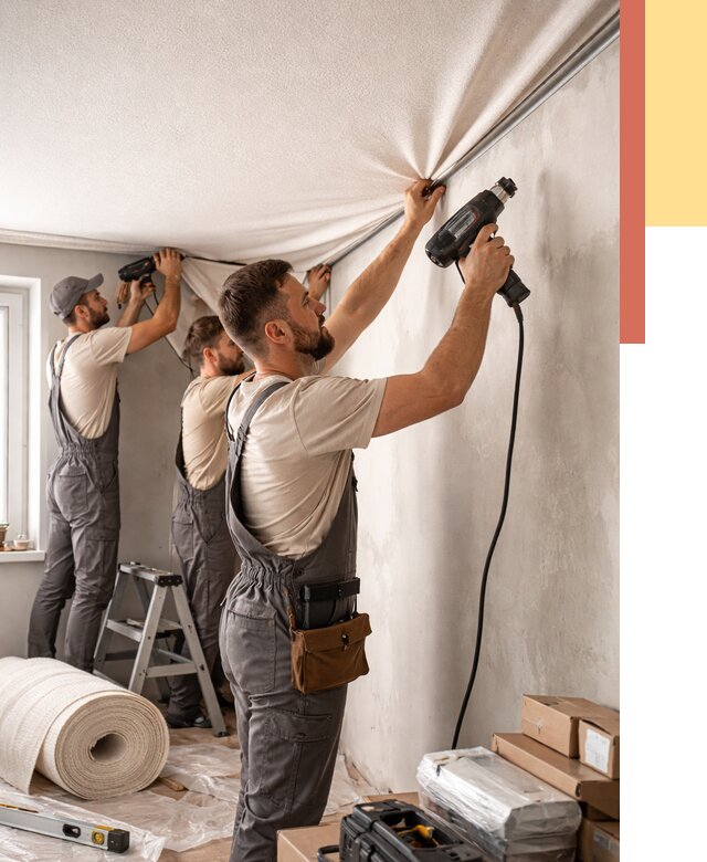 Монтаж фактурного натяжного потолка в Холмске от 770 руб. — ОТДЕЛОЧНИК-Хлм