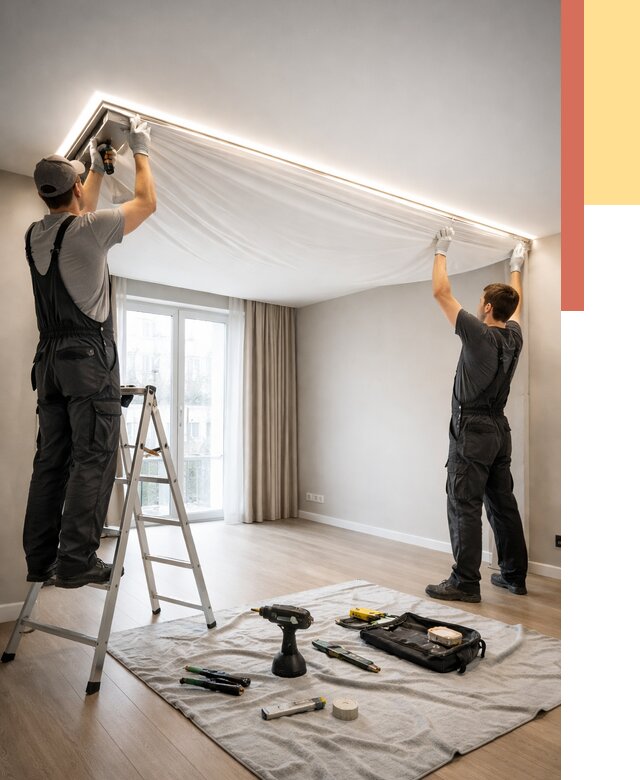 Монтаж парящего натяжного потолка в Холмске от 4622 руб. быстро и недорого | ОТДЕЛОЧНИК-Хлм