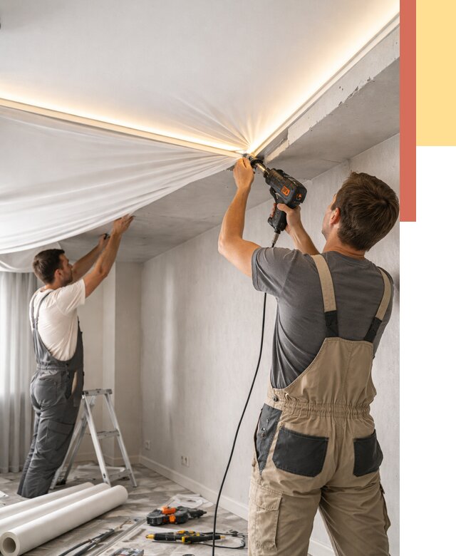 Монтаж натяжного потолка с подсветкой в Холмске от 976 руб. | ОТДЕЛОЧНИК-Хлм