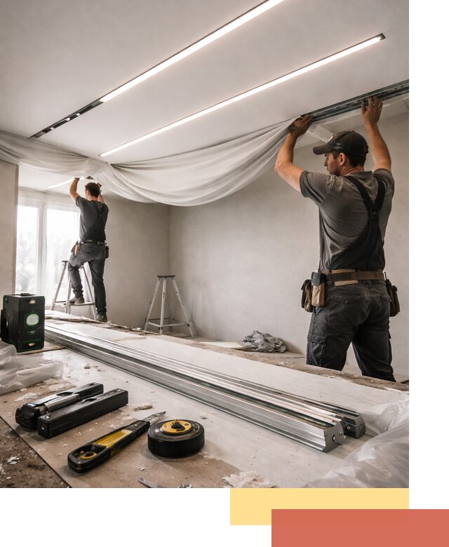 Монтаж натяжных потолков со световыми линиями в Холмске